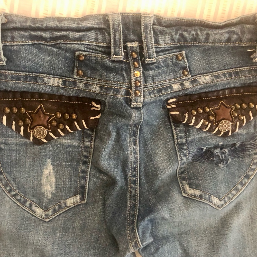 Distress Jeans, Studs and Embellishment on Back Pockets